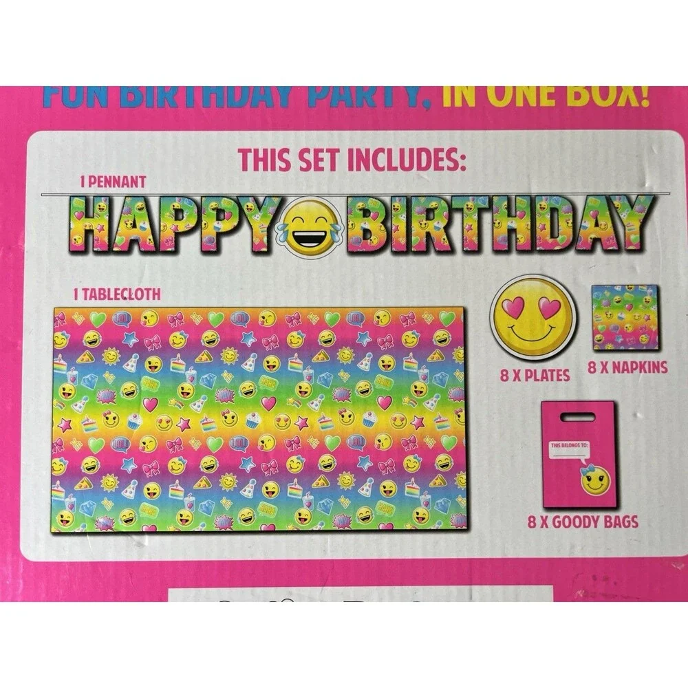 Limited Too Y2K Emoji Birthday Party In A Box Kit Set Tablecloth Banner